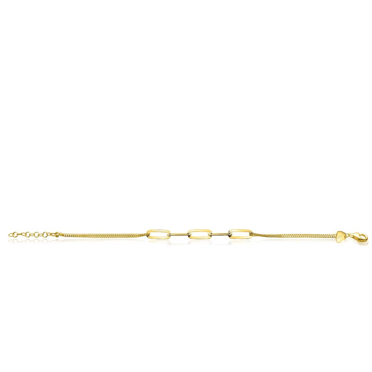 ZINZI zilveren armband extra 14K geel verguld dubbele ketting met paperclip schakels ZIA2262G