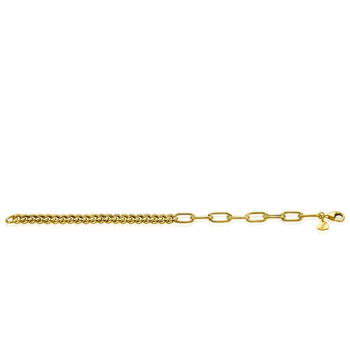 ZINZI gold plated zilveren multi-schakelarmband met gourmet en paperclip schakels 6,7mm breed ZIA2285G