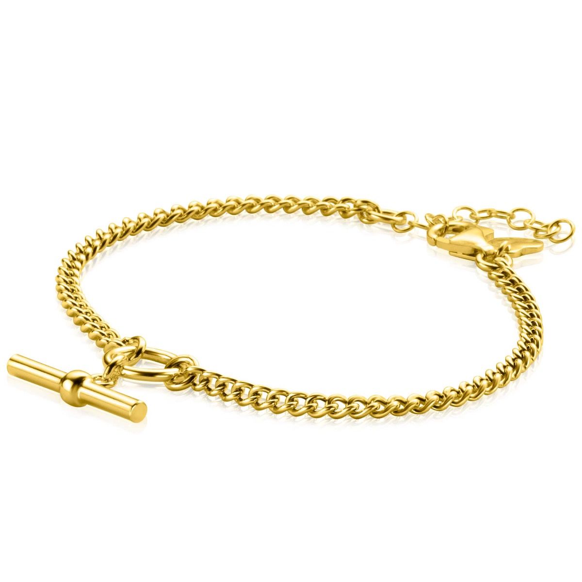 ZINZI gold plated zilveren gourmet armband met trendy kapittelstokje en open rondje 16,5-19,5cm ZIA2359