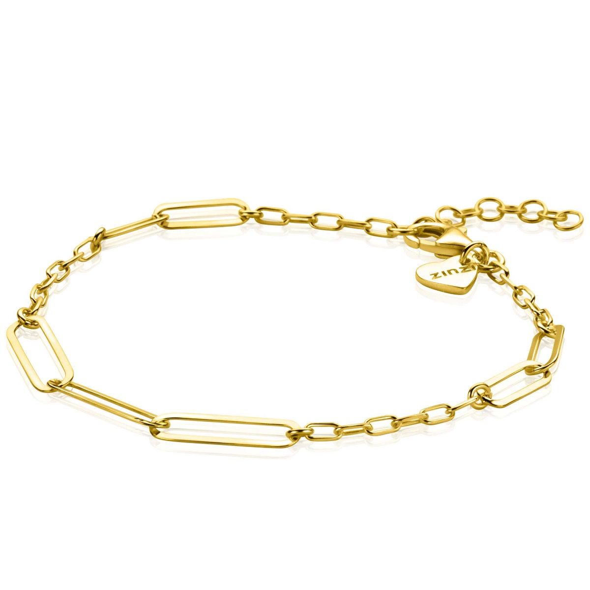 ZINZI gold plated zilveren armband met verschillende paperclip schakels 16,5-19,5cm ZIA2361