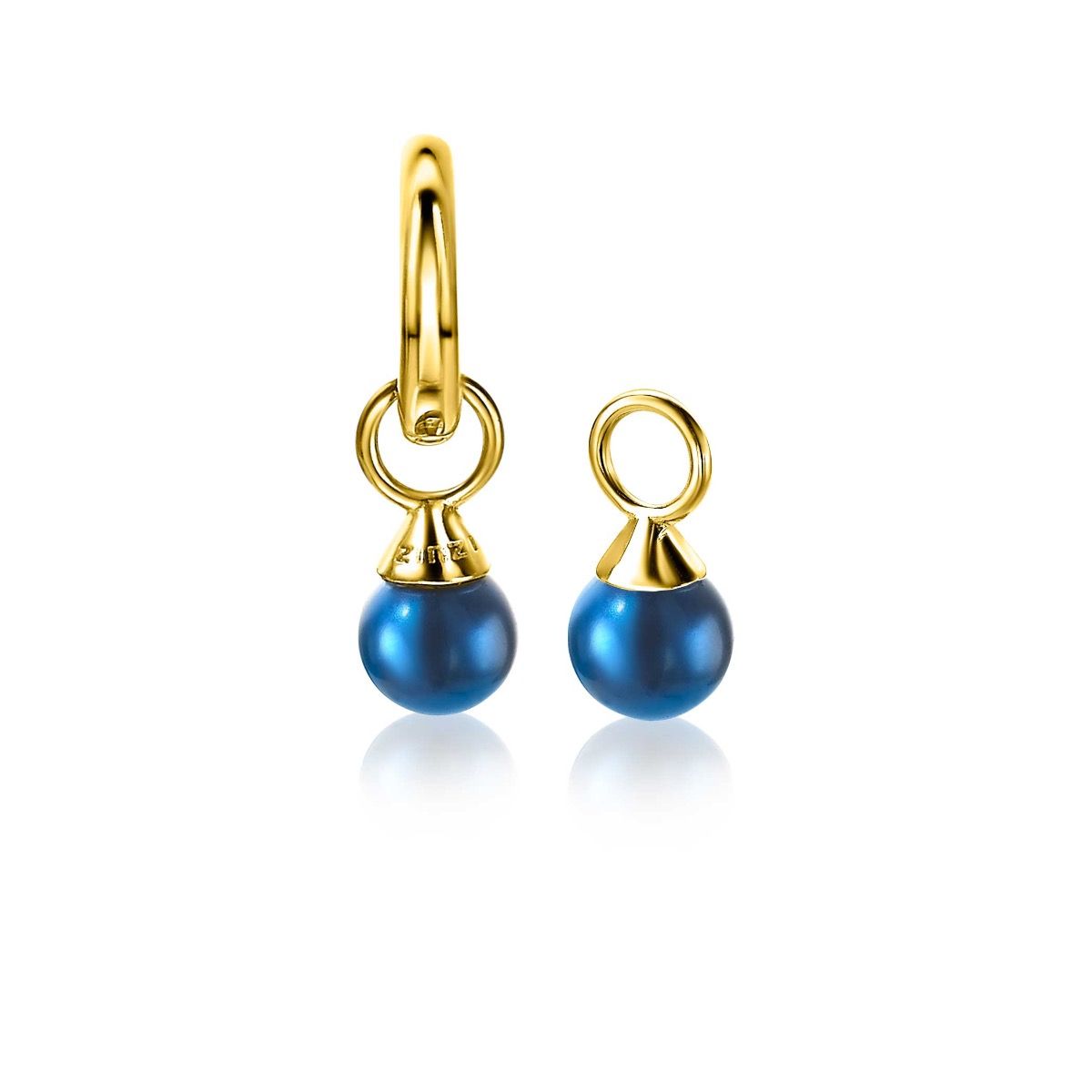 ZINZI gold plated zilveren oorbedels parels blauw 6mm ZICH1749BG (zonder oorringen)