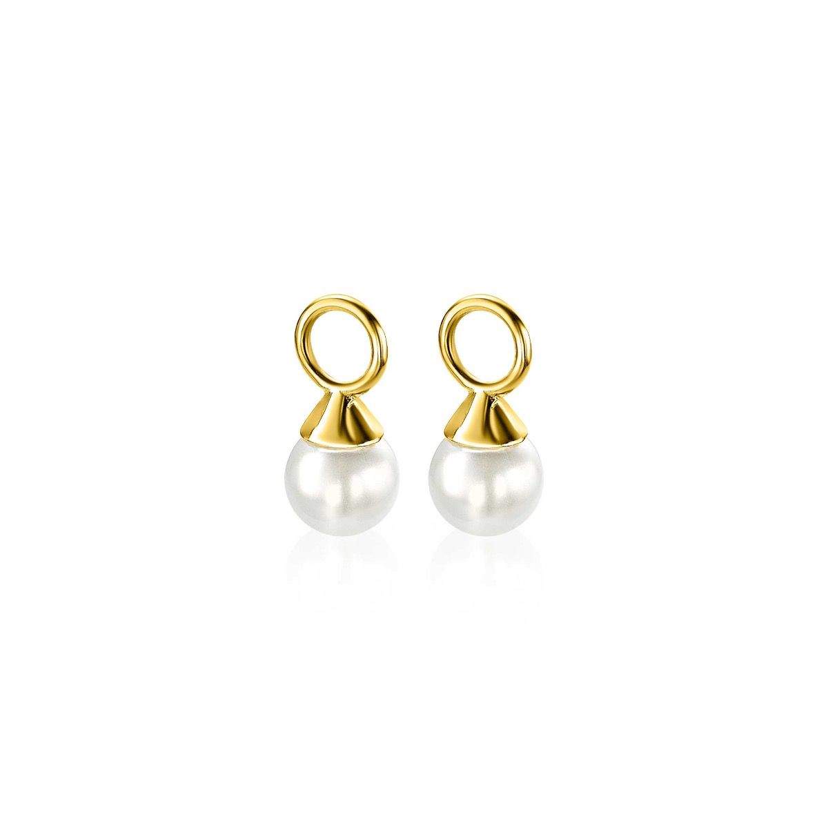 ZINZI gold plated zilveren oorbedels parels wit 6mm ZICH1749WG (zonder oorringen)