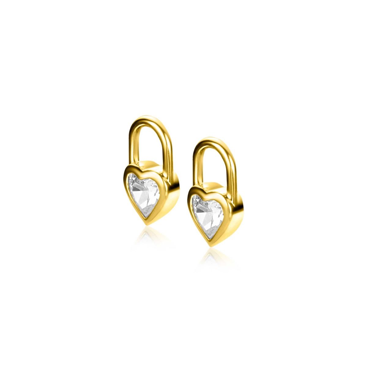 ZINZI gold plated zilveren oorbedels hart met witte zirconia 12mm ZICH2306 (zonder oorringen)