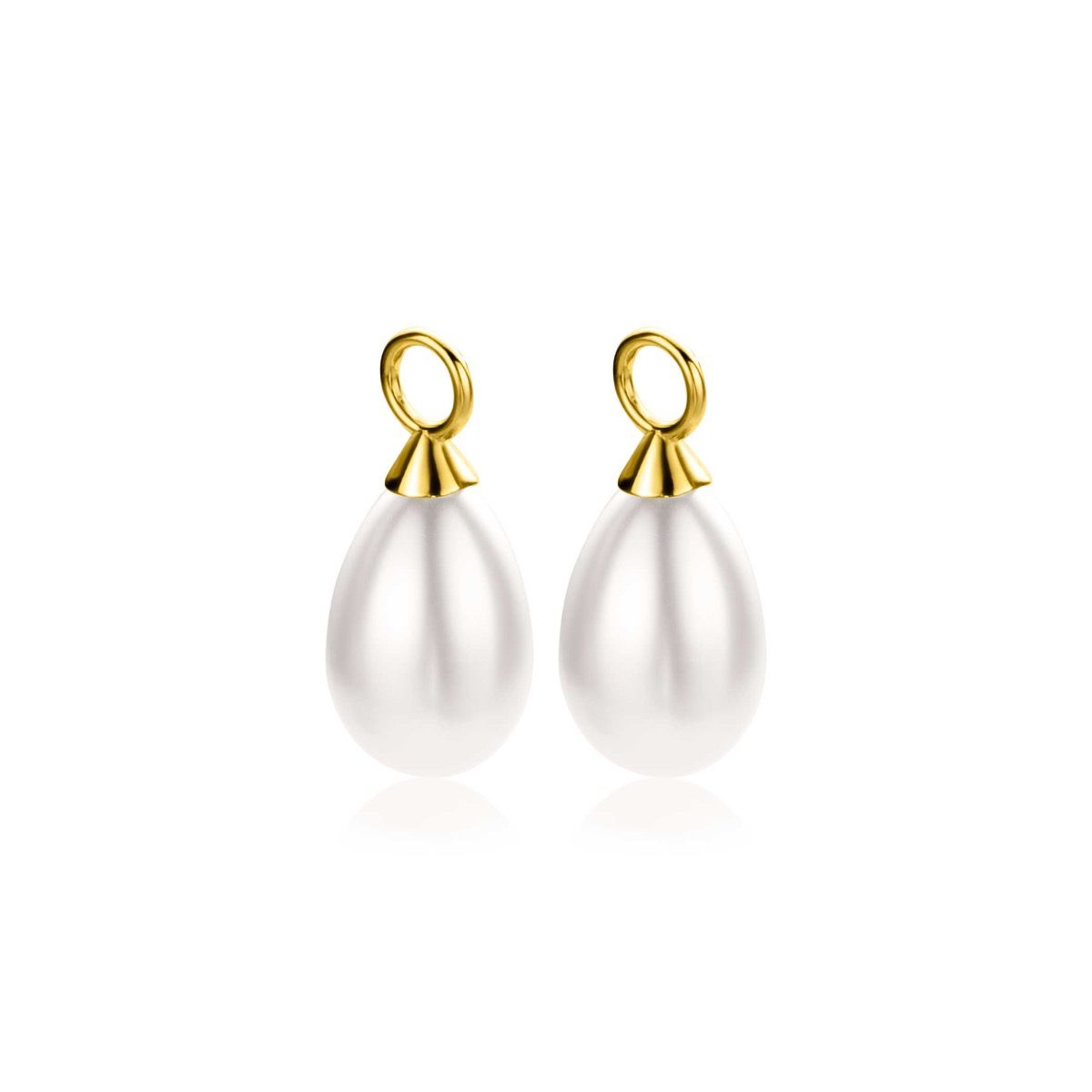 ZINZI gold plated zilveren oorbedels parel peervorm 15mm wit ZICH355WG (zonder oorringen)