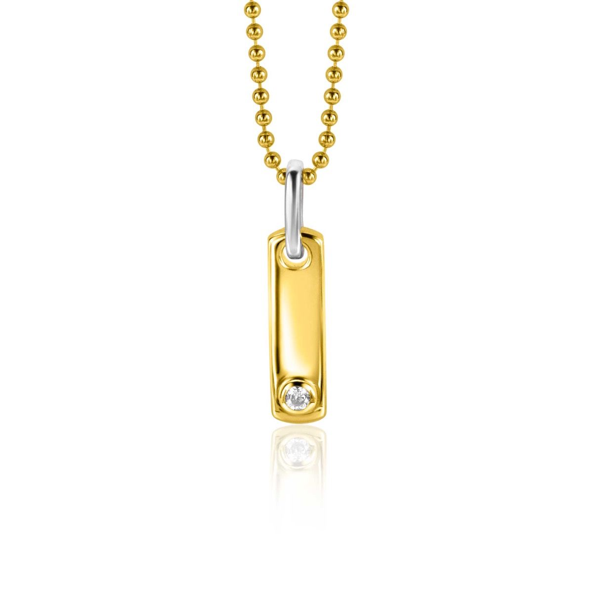 ZINZI gold plated zilveren rechthoekig plaatje als hanger 20mm bezet met witte zirconia ZIH2298 (zonder collier)