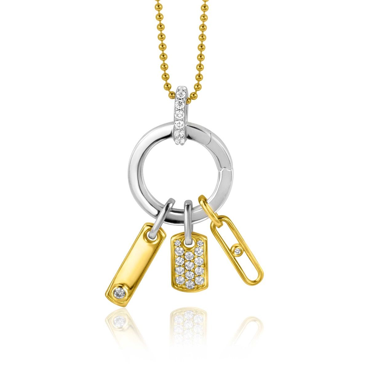 ZINZI gold plated zilveren rechthoekig plaatje als hanger 20mm bezet met witte zirconia ZIH2298 (zonder collier)