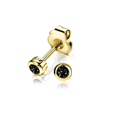 4mm ZINZI gold plated zilveren oorknoppen rond zwart ZIO1177ZG