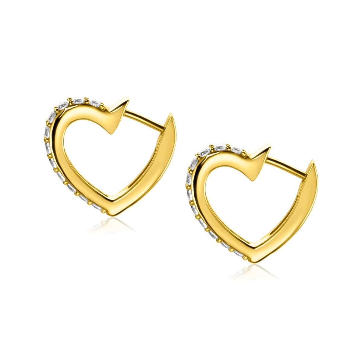 ZINZI gold plated zilveren oorringen 17mm hartvorm met witte zirconia's ZIO2195Y