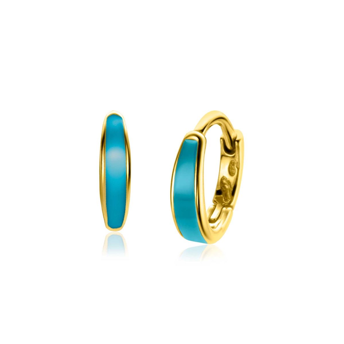 ZINZI gold plated zilveren luxe oorringen met turquoise emaille 14x3,5mm ZIO2338T