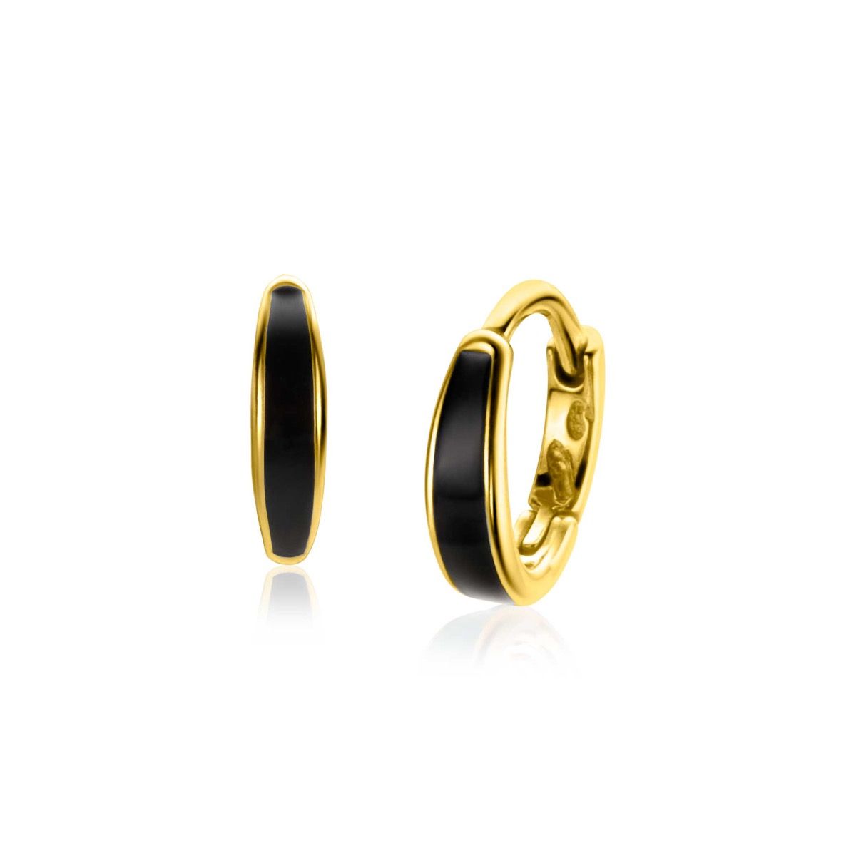 ZINZI gold plated zilveren luxe oorringen met zwart emaille 14x3,5mm ZIO2338Z