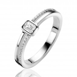 ZINZI zilveren multilook ring met rechthoekige kastzetting van 5mm en twee banen. Bezet met witte zirconia's ZIR2626