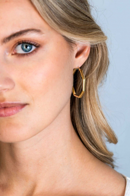 ZINZI gold plated zilveren oorringen in trendy zeshoek 35 x 3mm ZIO2323LG