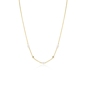 ZINZI gold plated zilveren jasseron ketting met ovale witte zoetwaterparels en witte zirkonia's 42-45 cm ZIC2657