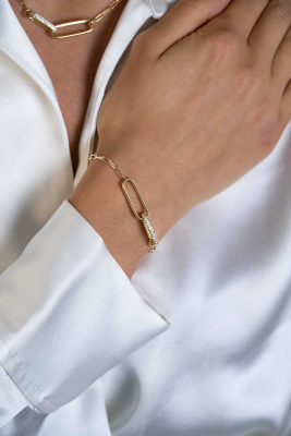 ZINZI gold plated zilveren schakel armband  met 2 grote ovale schakels, bezet met witte zirconia ZIA2371Y