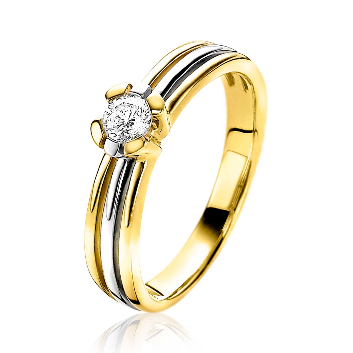 Doe een poging Silicium Tot stand brengen ZINZI Gold 14 karaat gouden elegante bicolor ring met grote diamant 0,20crt  ZGR54