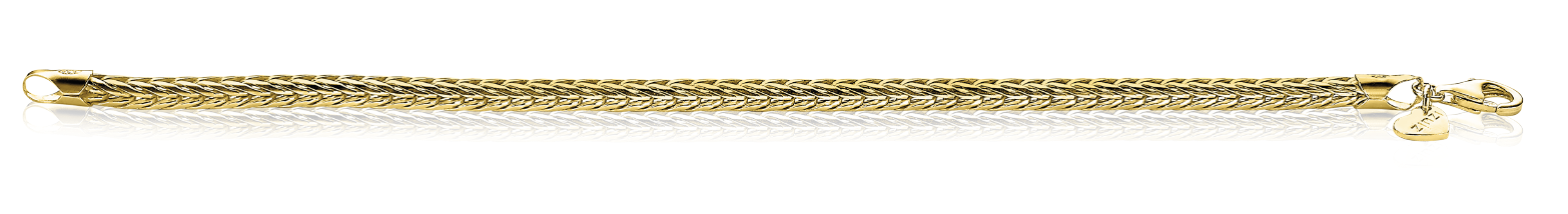 ZINZI zilveren vossenstaart armband 14K geel verguld 4mm breed ZIA1925G