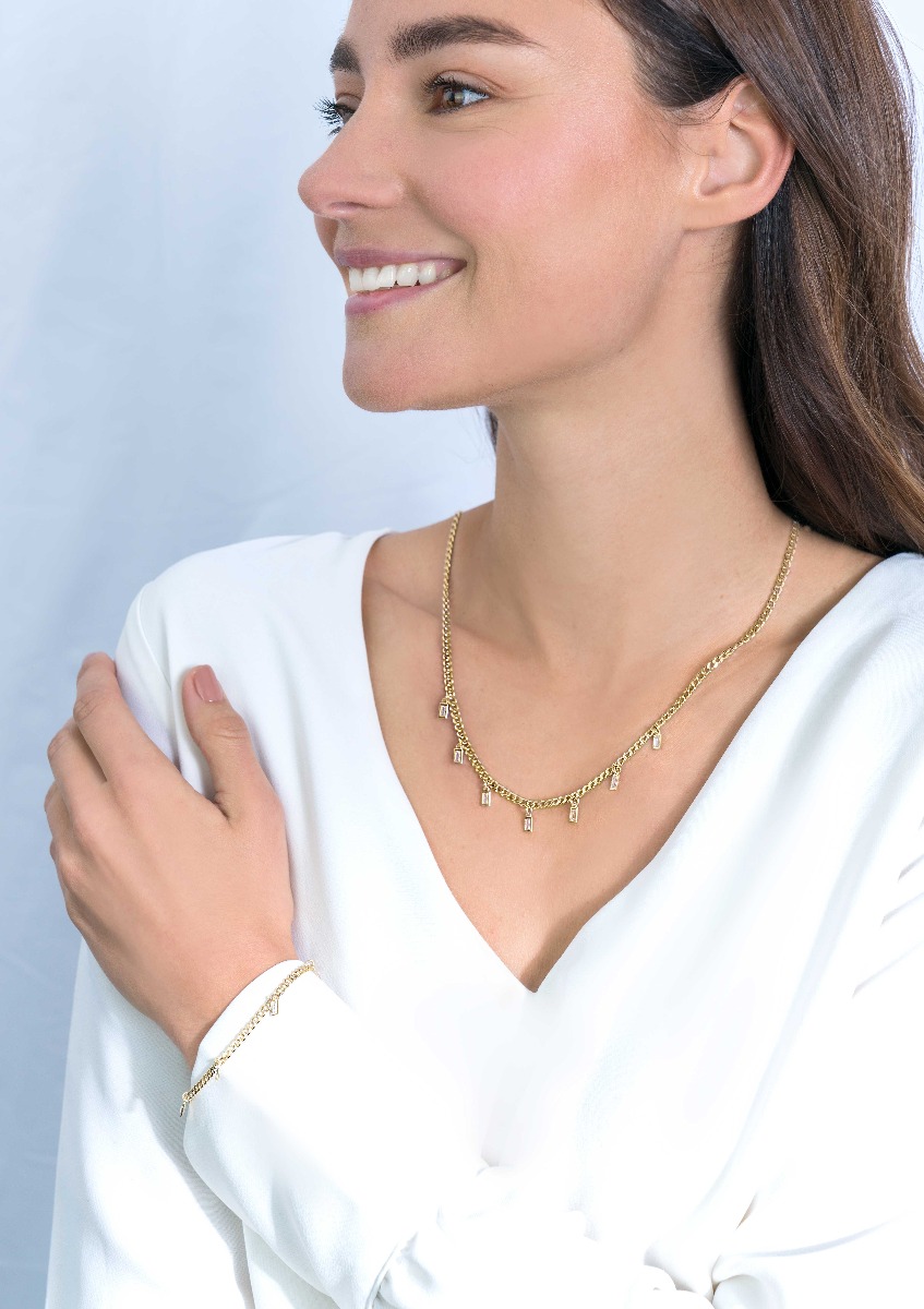 ZINZI zilveren gourmet collier 14K geel verguld met baguette zirconia's 40-45cm ZIC2104Y