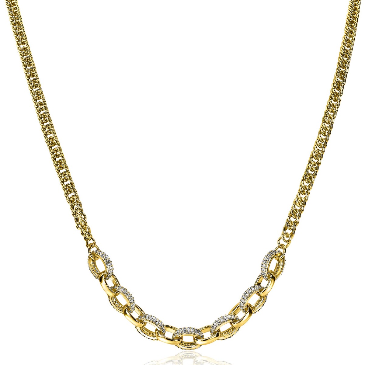 ZINZI zilveren gourmet collier 14K geel verguld grove ovale schakels witte zirconia 45cm ZIC2203Y