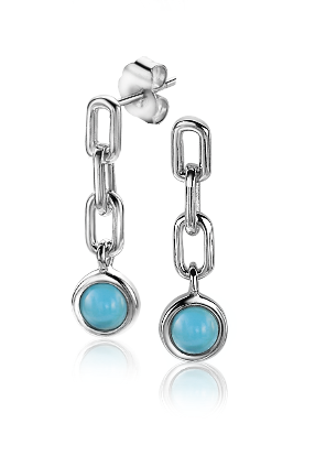 ZINZI zilveren oorsieraden 20mm paperclip schakel turquoise blauw ZIO2173