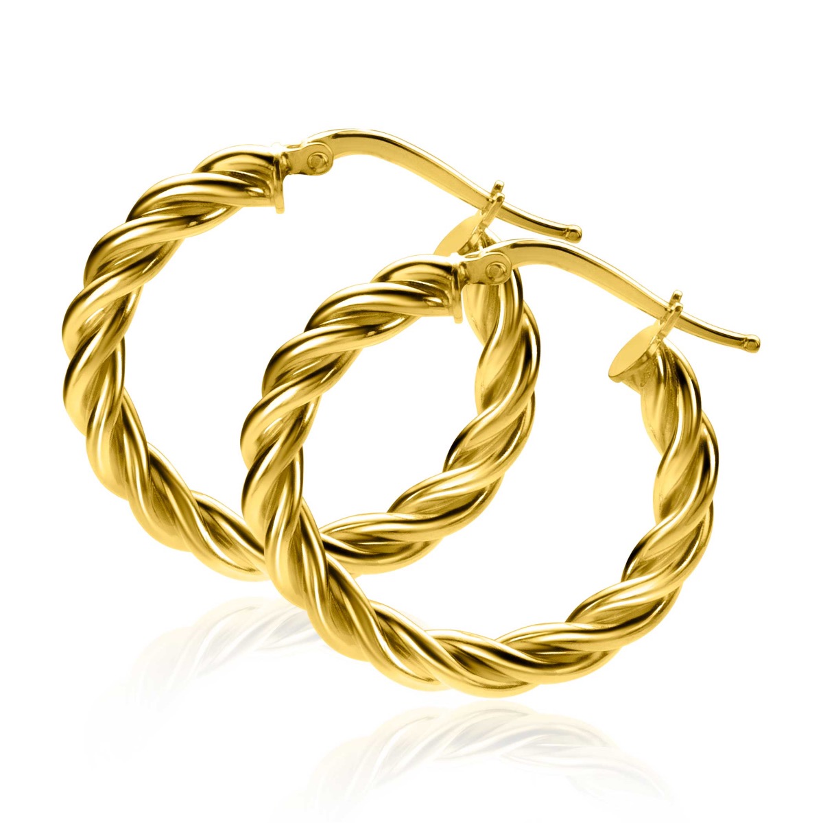 ZINZI gold plated zilveren wokkel oorringen met gedraaide buis 26x4mm ZIO2281G