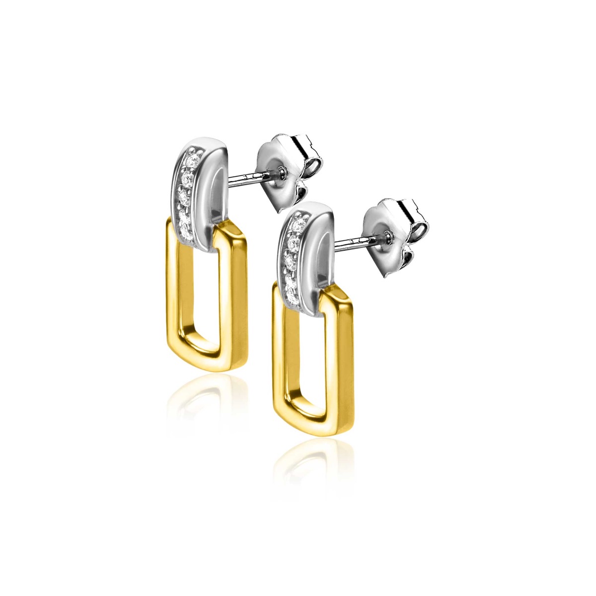 ZINZI gold plated zilveren oorstekers ovaal witte zirconia's 15mm ZIO2297